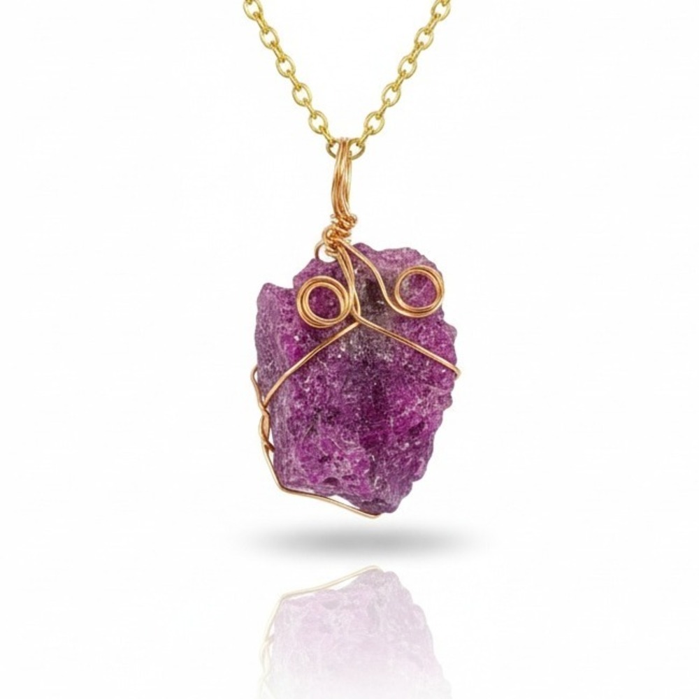 Red Honeycomb Ruby Crystal Necklace Gold‎ Wire Wrapped Pendant Gemstone Jewelry